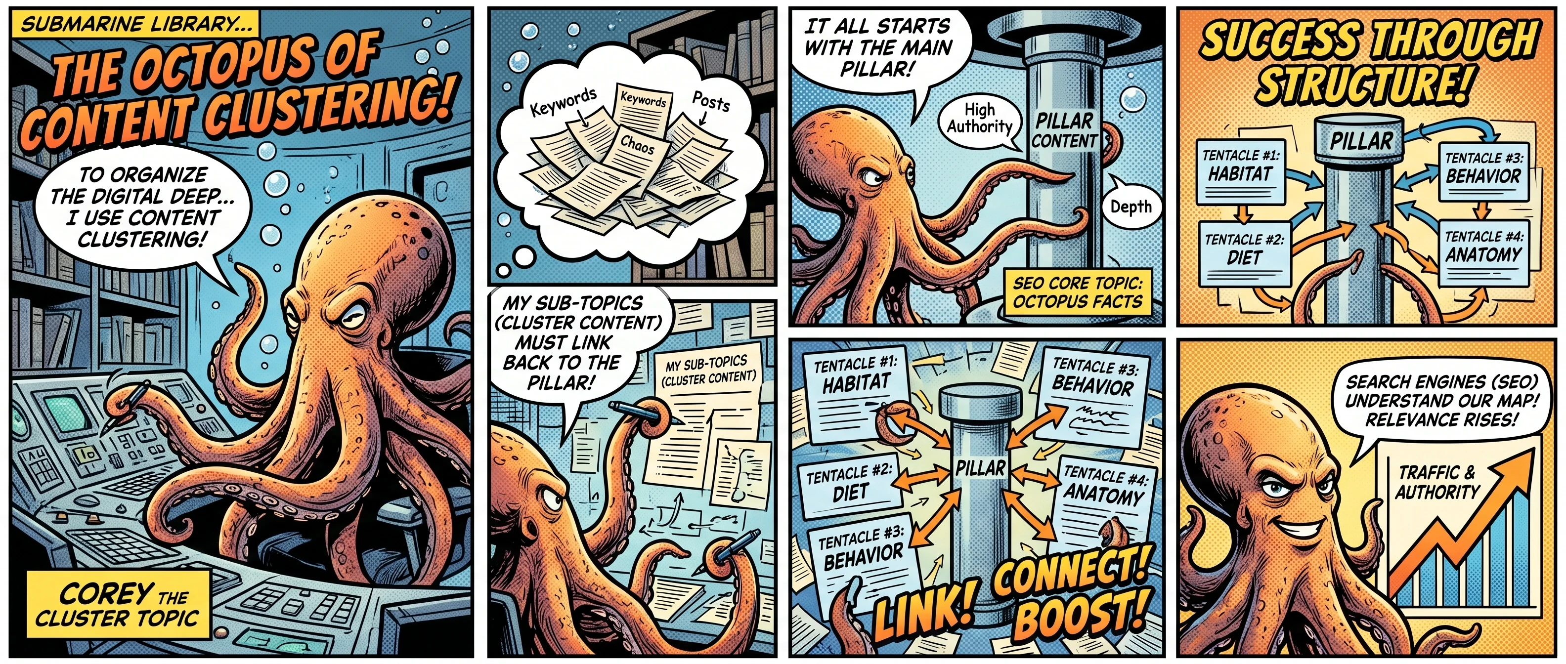 Content clustering with the octopus