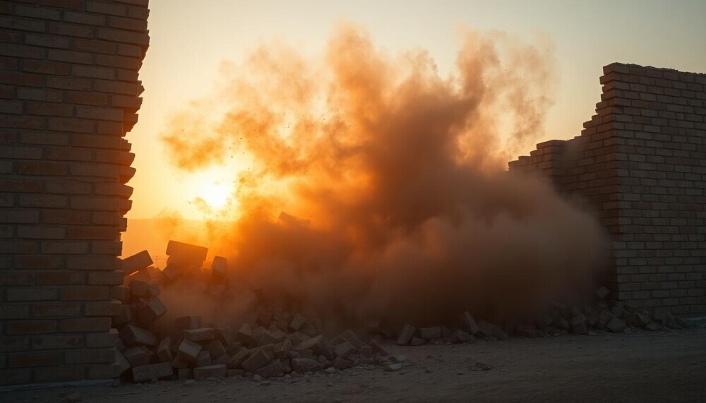 The wall crumbling down