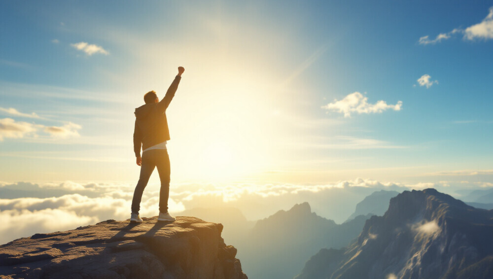 Hiker on a Cliff in the sunlight
