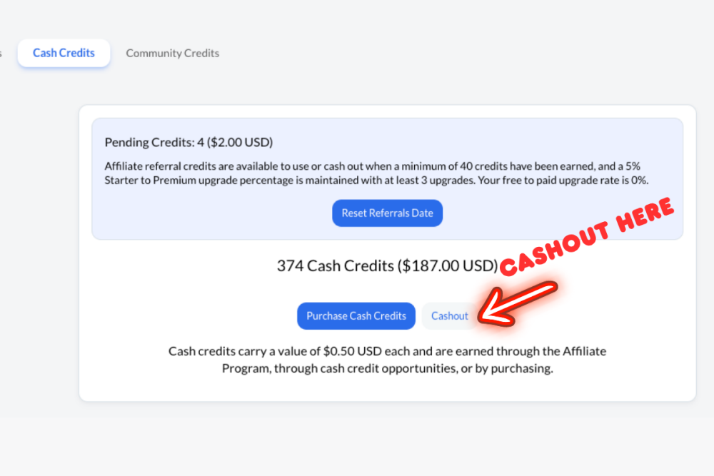 Cashout earnings from the WA Platform