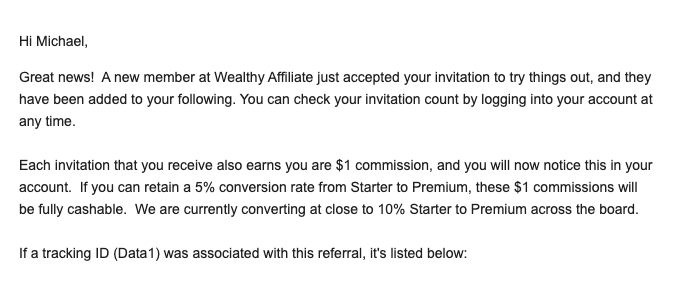 Email about invitation accepted to join WA