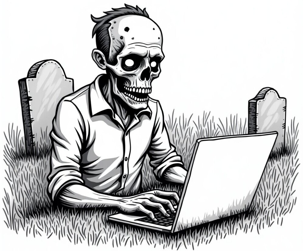 A Zombie working as an affiliate marketer from the grave