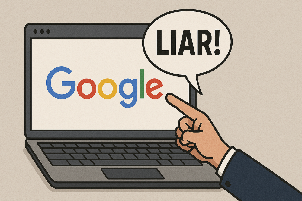 Hand calling Google a liar