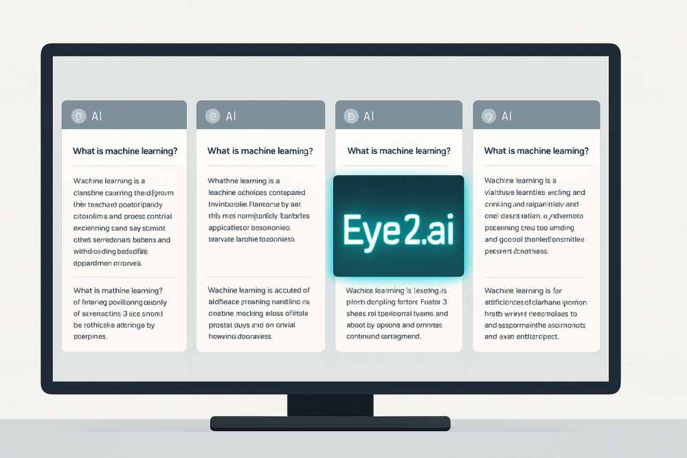 Eye2.ai comparison of AI models showing side-by-side answers on a glowing computer screen.