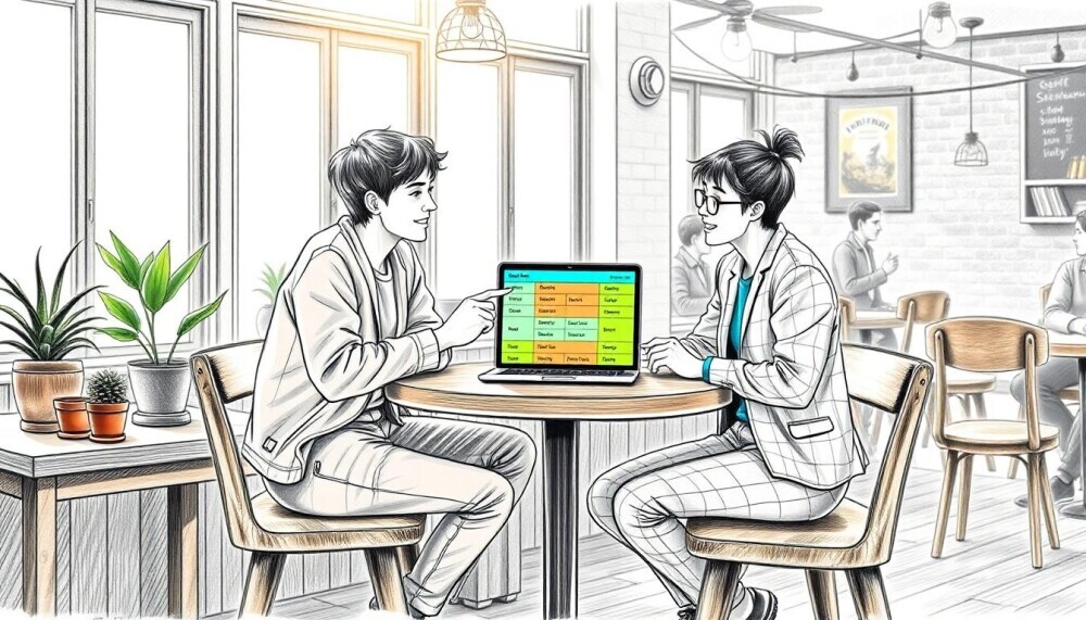 People at a coffee shop researching search intent