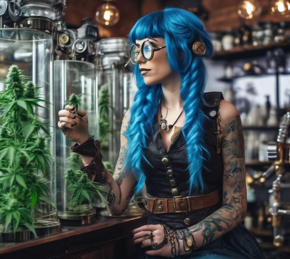 steampunk girl with blue hair