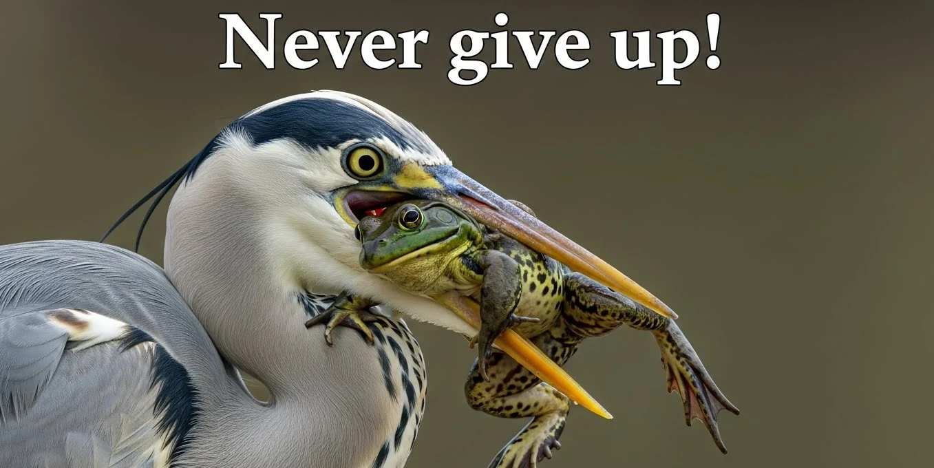 Blue Heron trying to swallow a frog