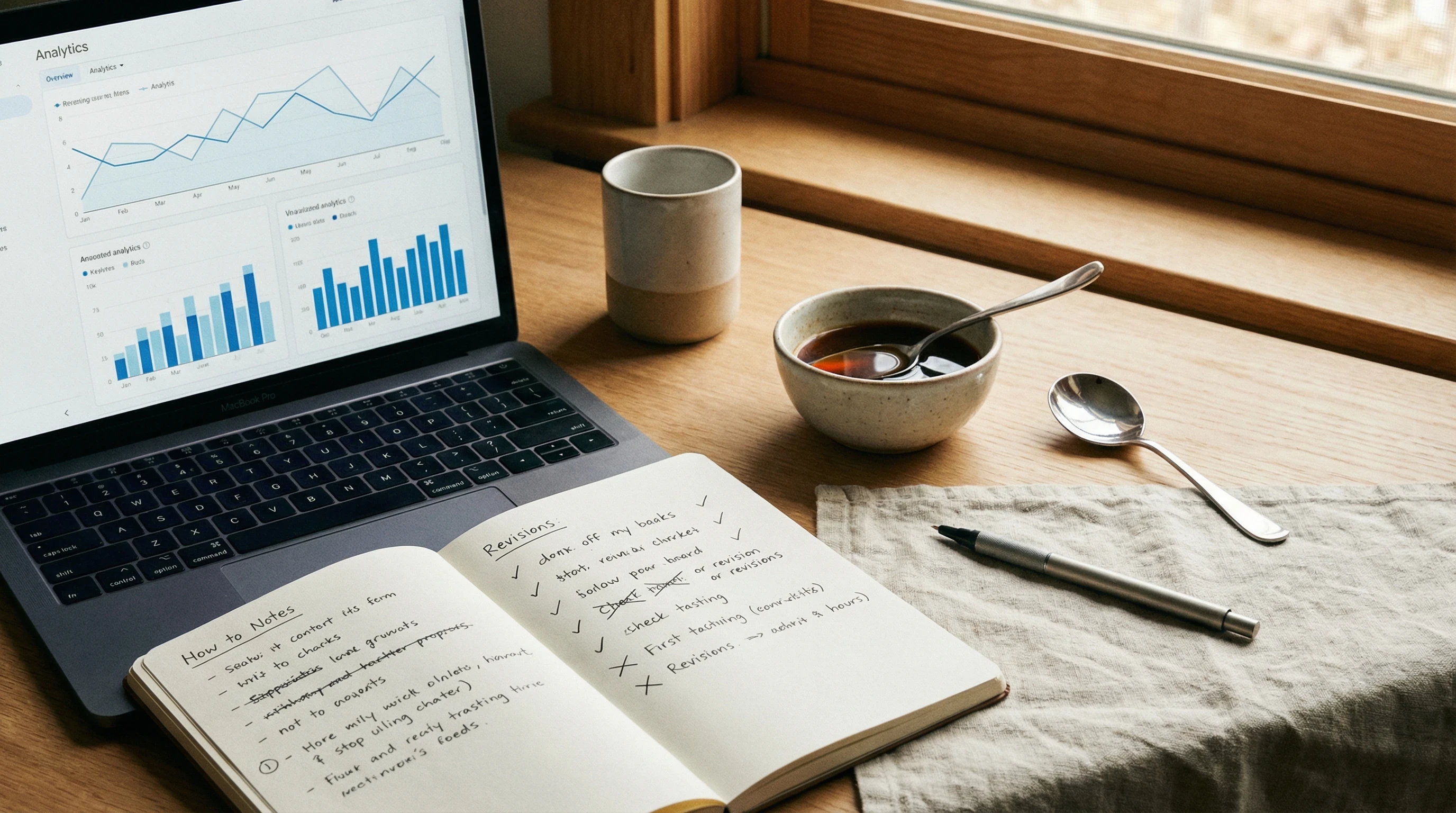 Marketing data analytics and performance review symbolizing taste-testing and refining a strategy based on real results.