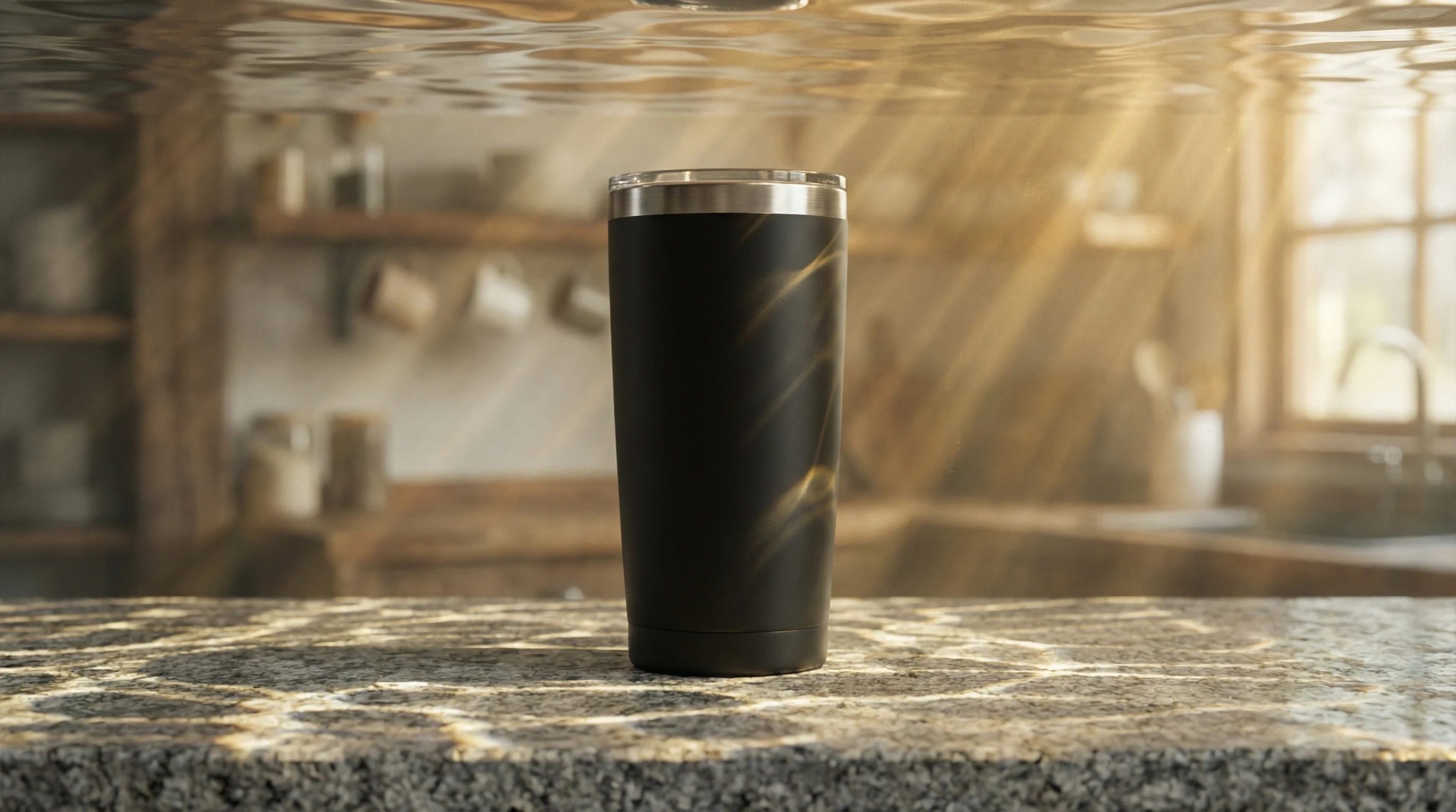 A perfect product image of a tumbler underwater