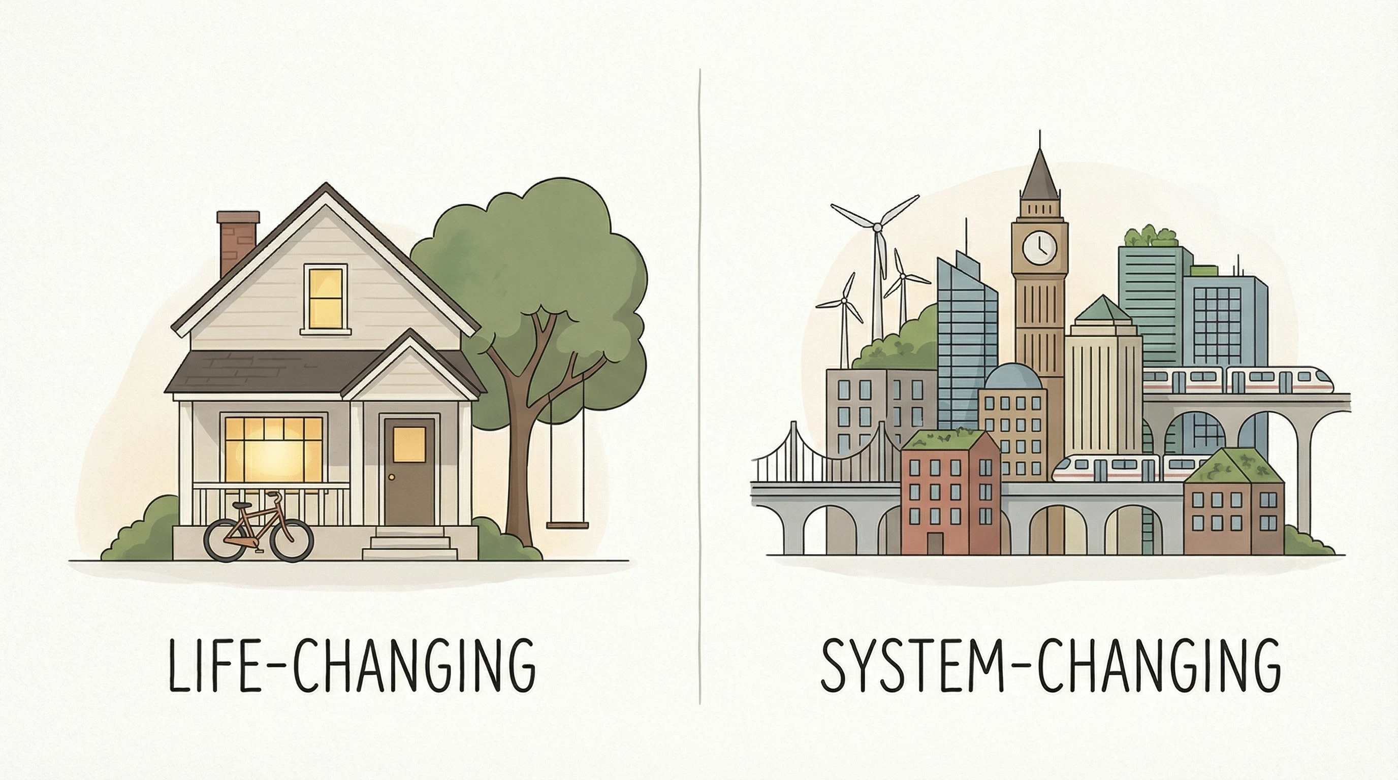 Illustration comparing the life impact of one million dollars versus the systemic impact of one billion.