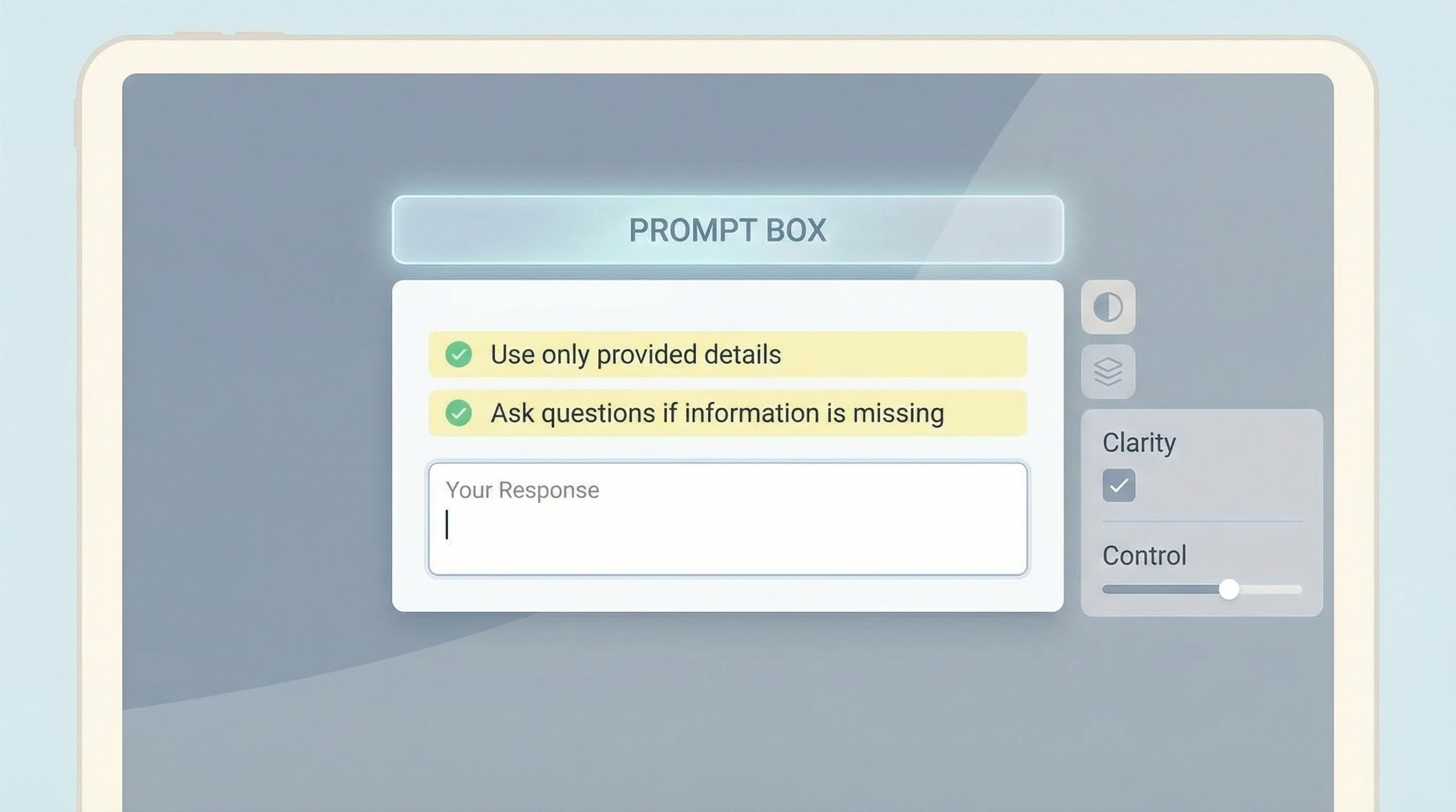 Illustration of a structured AI prompt with clear rules that prevent assumptions and improve accuracy.