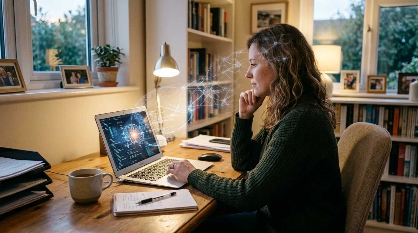 Person becoming one with an AI interface