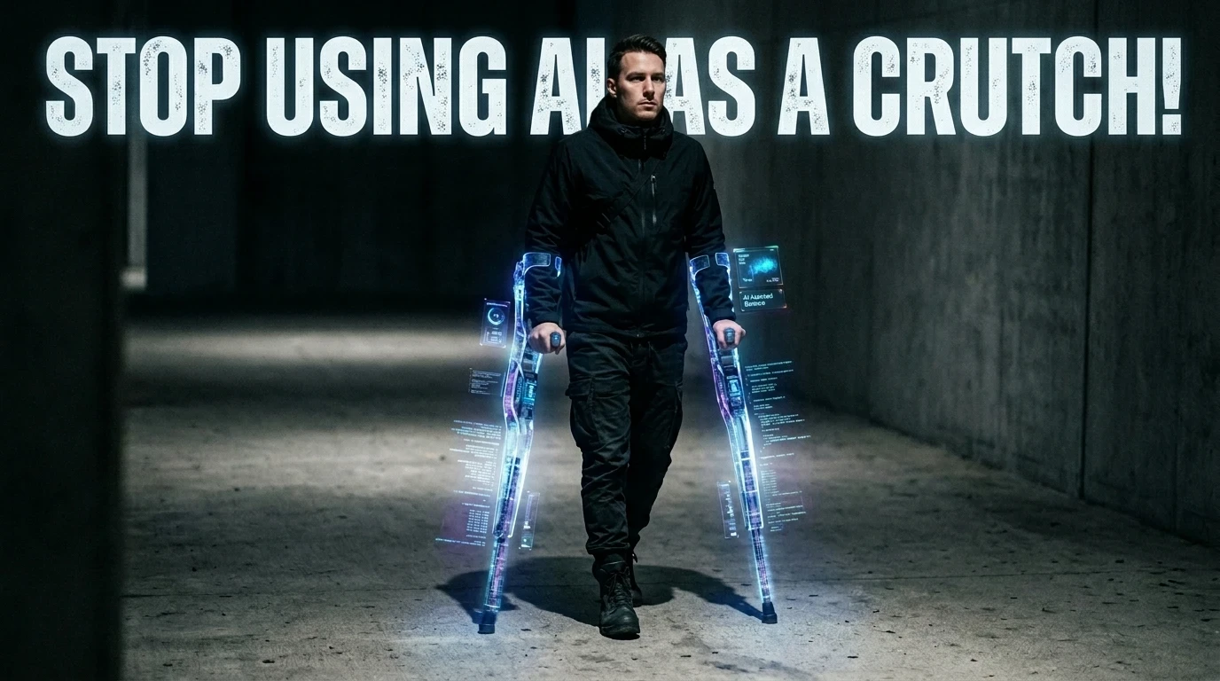 Person walking and using AI s a crutch