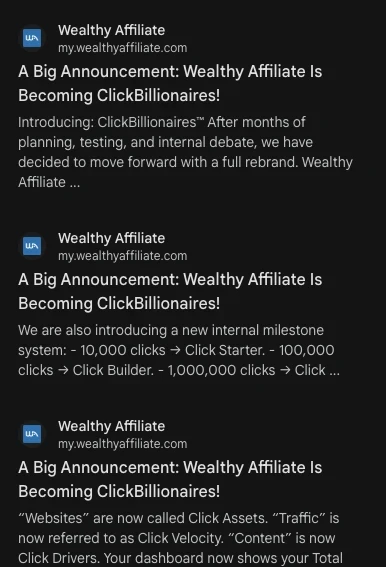 Featured Snippets for ClickBillionaires 
