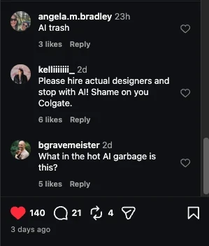 Instagram comments on colgate page