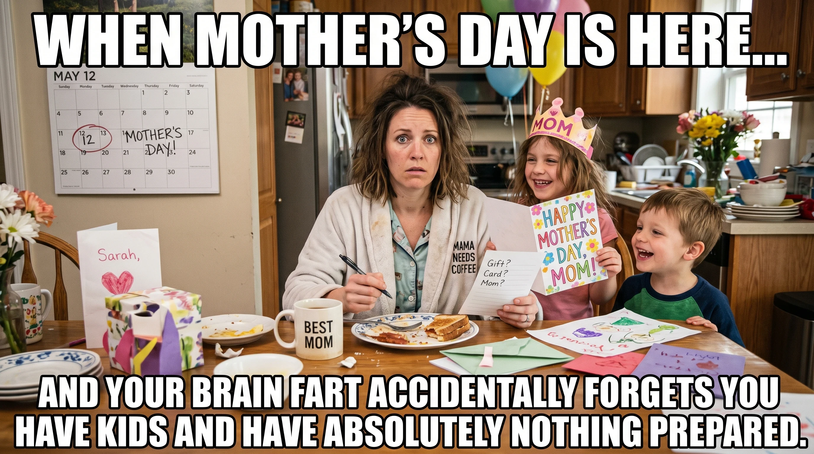 mothers day brain fart with kids and breakfast