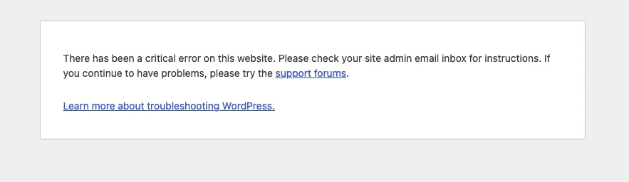 WordPress Error screen