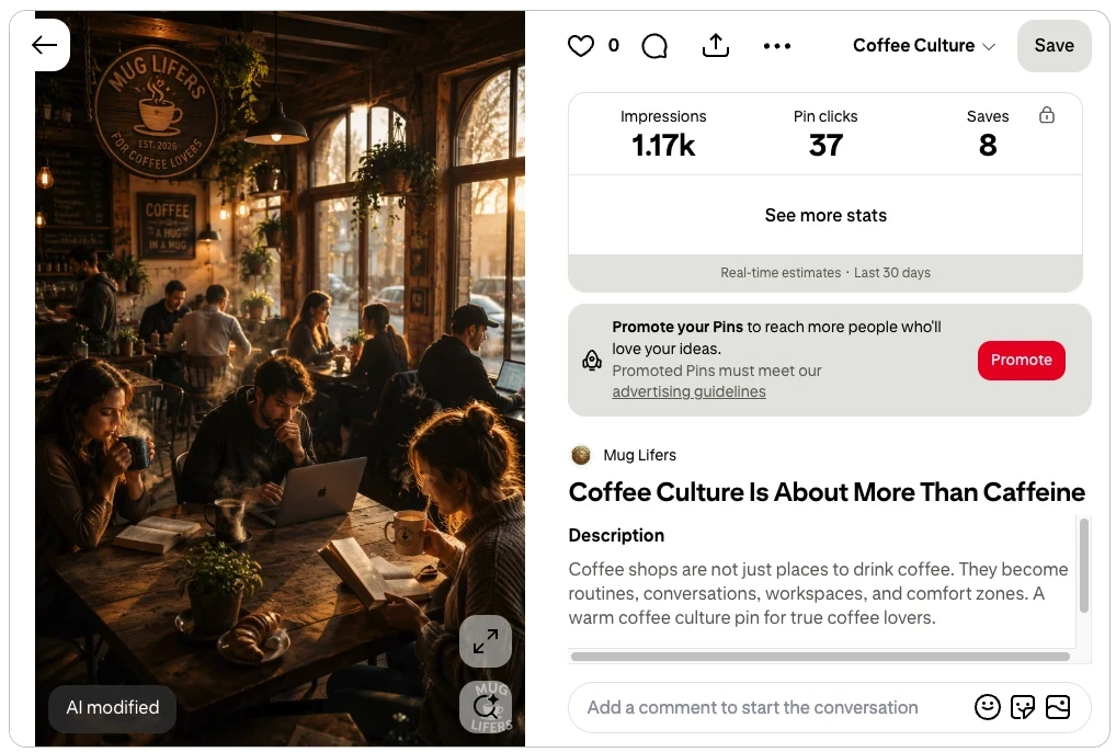 Pinterest Pin that is taking off