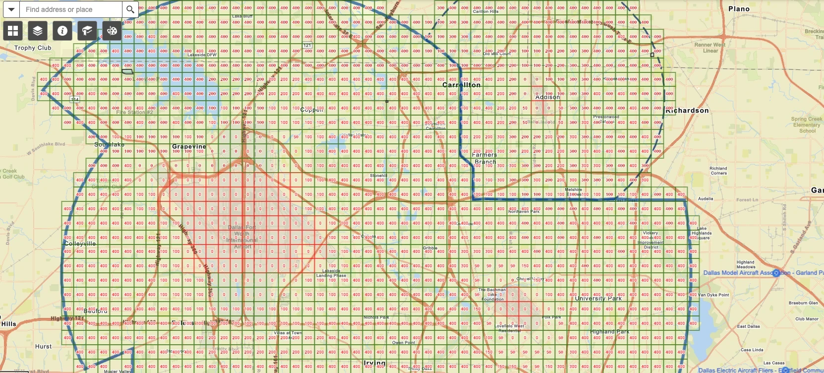 DFW Drone airspace map 