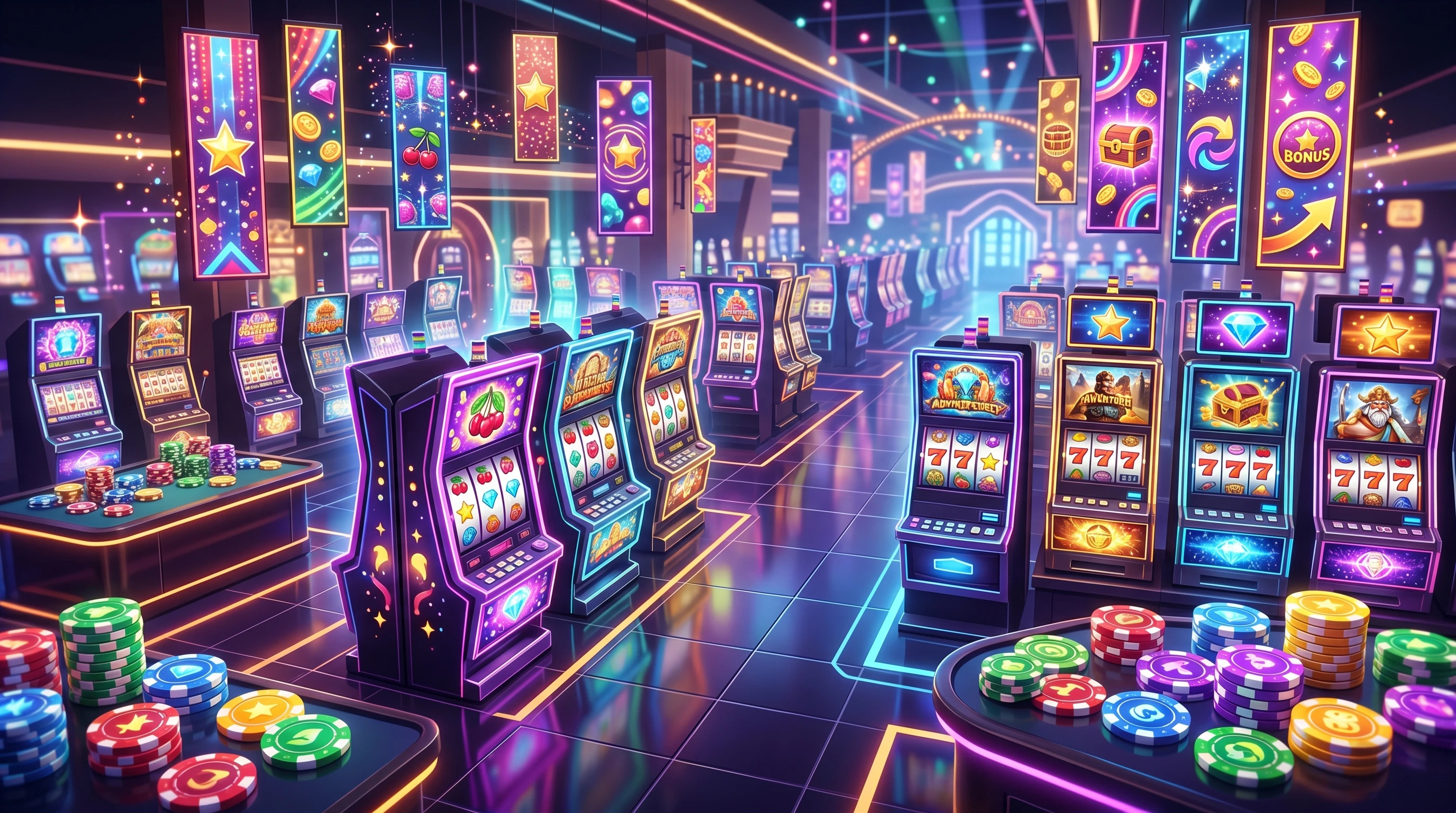 casino chips and flashy promo signs