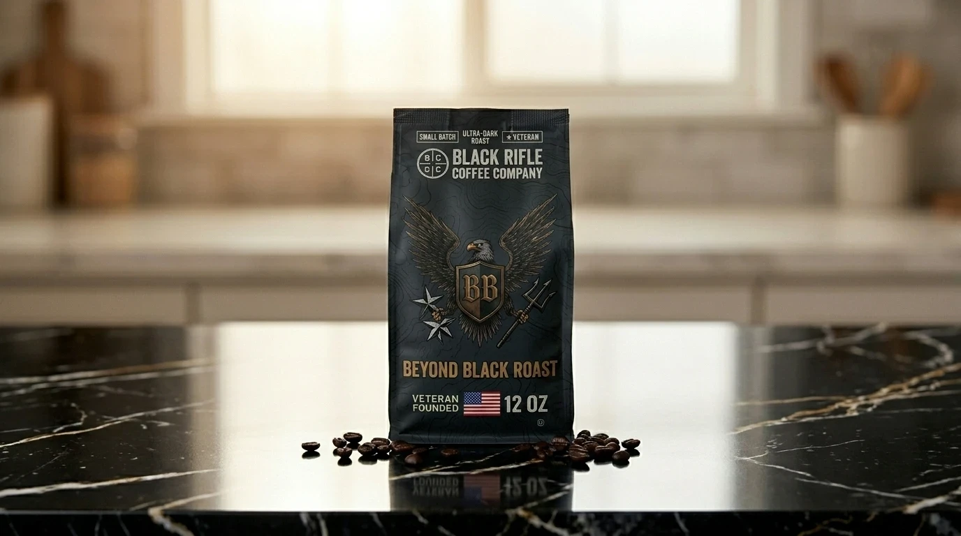 Beyond Black Roast on a black marble counter