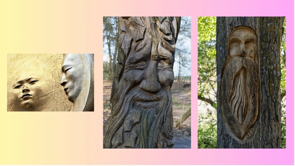 forever faces carved into tree trunks by First Nations