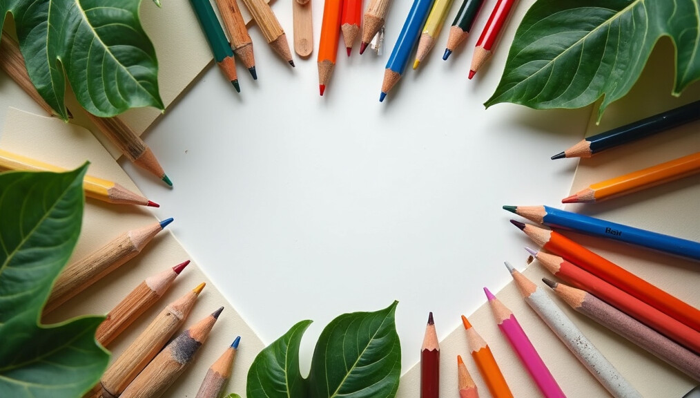 Eco-friendly colouring pencils and paper