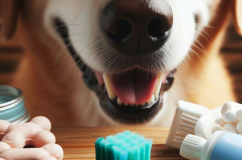 Senior dog and products for dental hygiene - Golden Years Paws