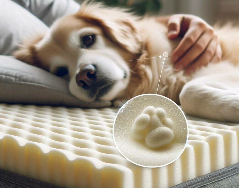 A dog sleeping on a memory foam mattress - Golden Years Paws