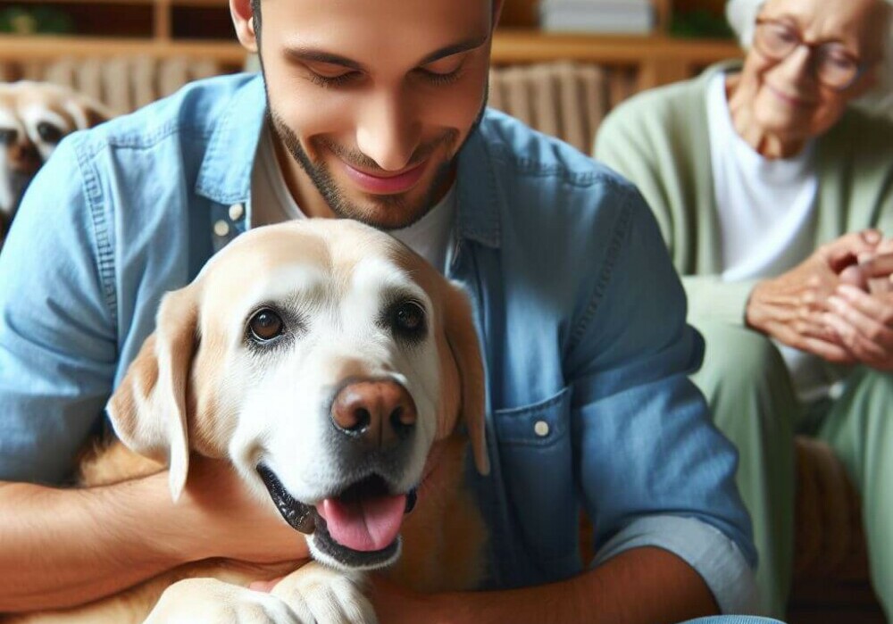 Senior dog with his owner - Golden Years Paws