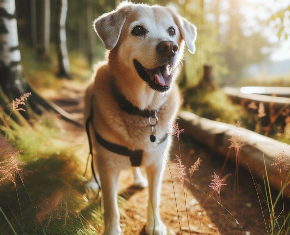 Athletic Senior Dog in the forest - Golden Years Paws