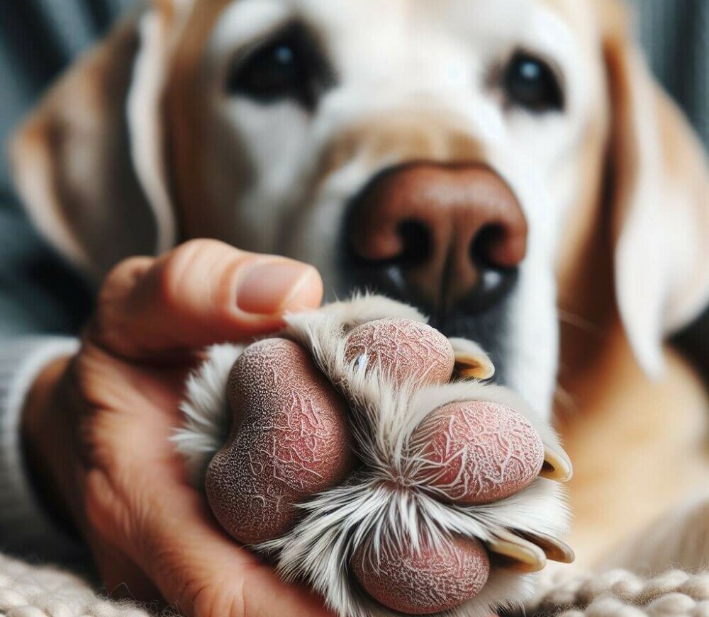 Senior Dog with iritated paw - Golden Years Paws