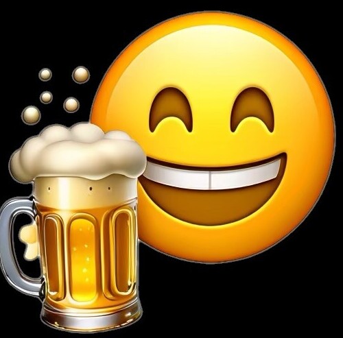 Smiley emoji holding a glass of beer