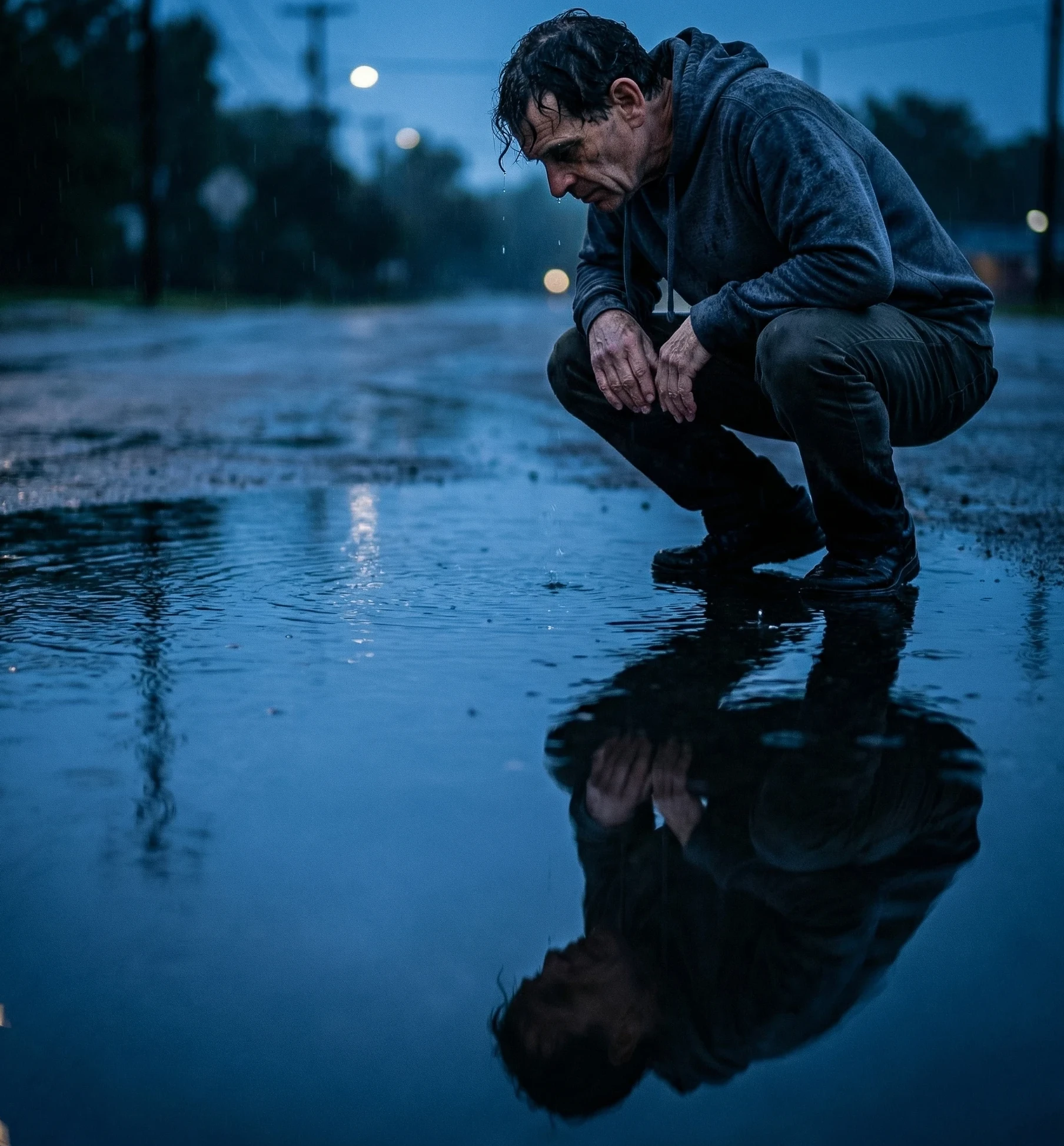 "Emotional Rain Portrait Reflection Artistic "