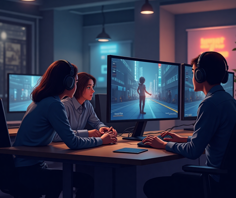 People working on a video game