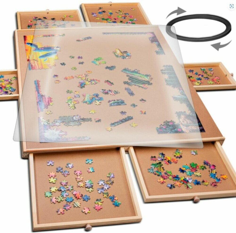 Example of best jigsaw puzzle table with 6 drawers and rotating feature