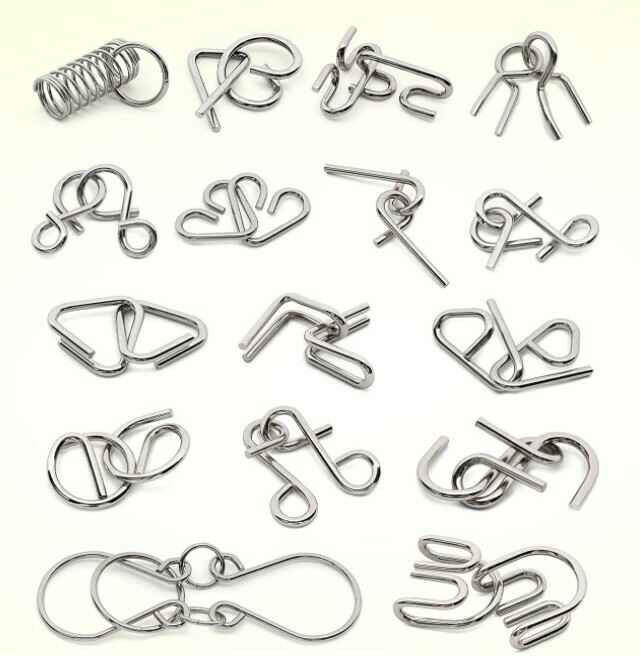 Picture of 16 different metal puzzles for kids