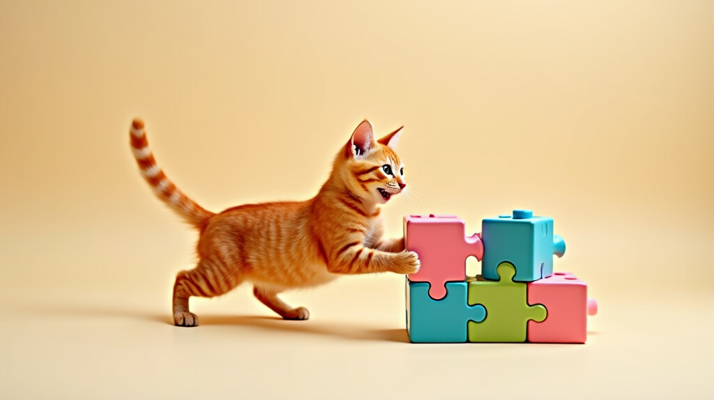 A playful cat interacting with a puzzle toy