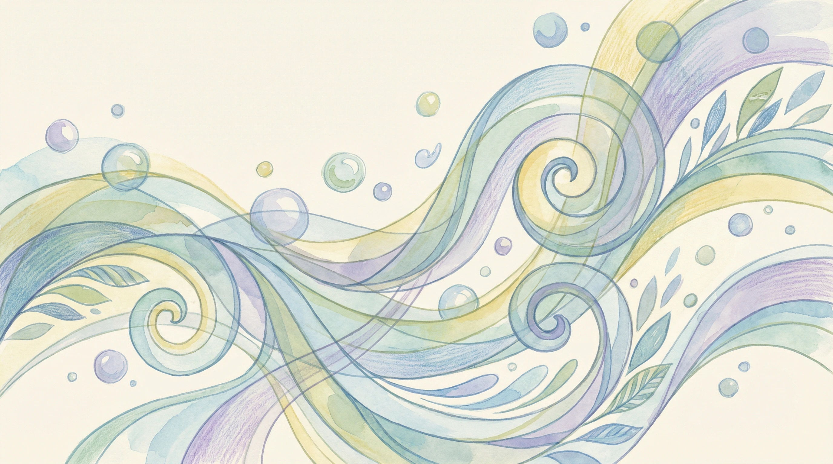Colorful illustration of abstract waves and gentle swirls representing calmness and focus, inspired by mindfulness and relaxation for children.