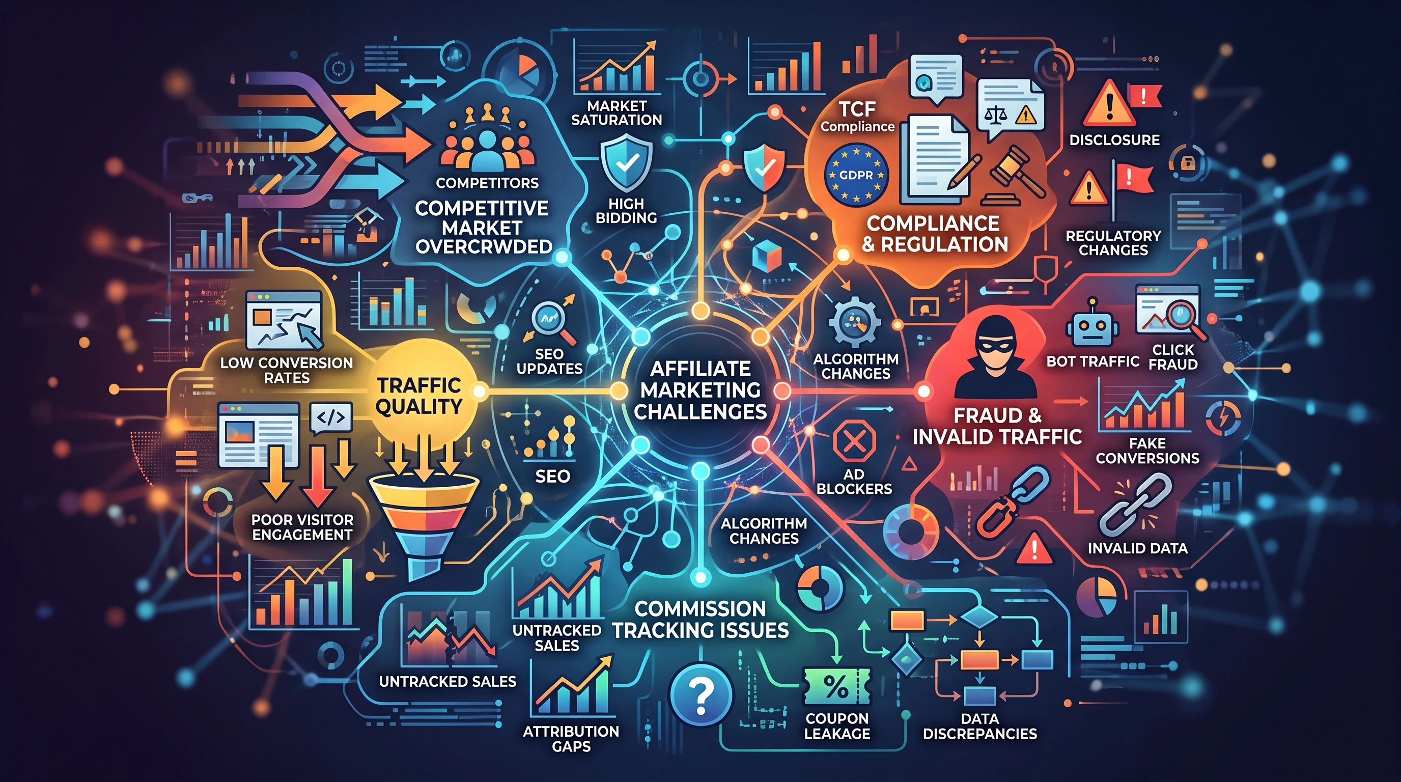 Abstract illustration of digital marketing challenges