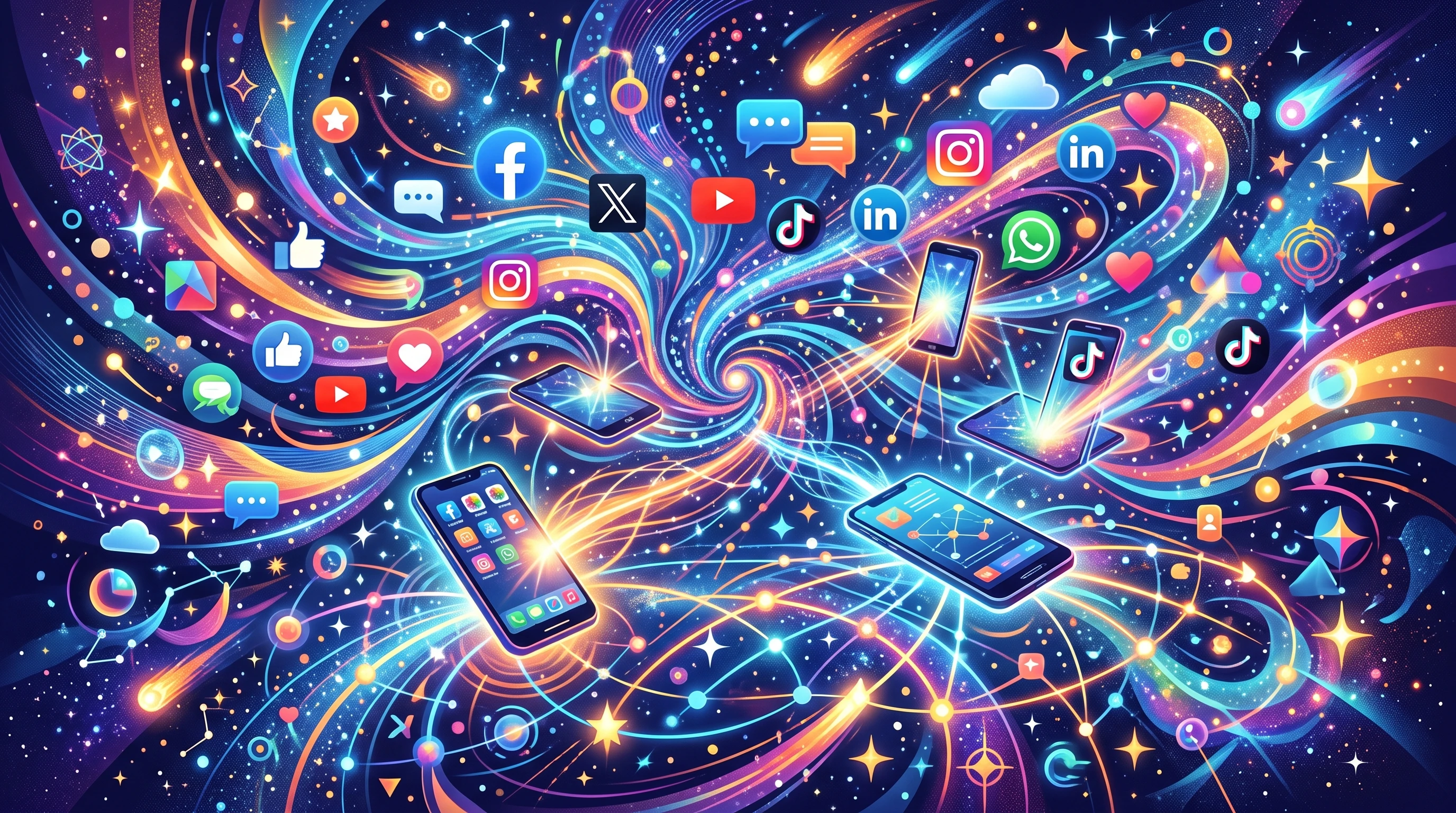 TikTok influencer collaboration concept illustration with digital devices and social media icons