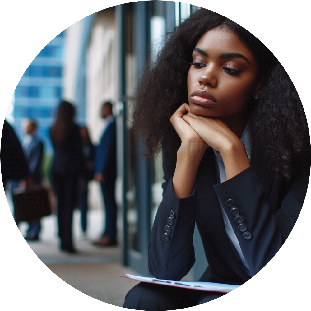 woman sitting outside after job search