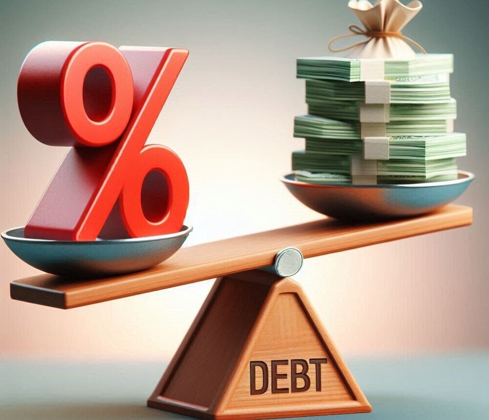 A seesaw with interest rate on one side and money on the other debt is the base.