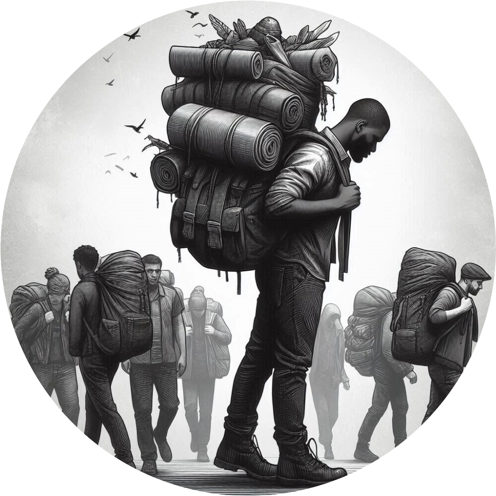man carrying heavy debts and burdens on his back
