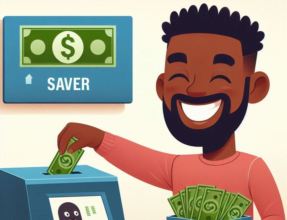 A man depositing money that he has saved in the atm.