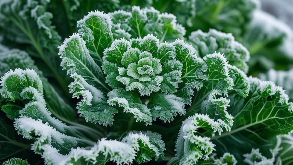 Kale with frost on leaves