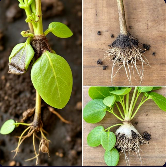 "Comparison image showing healthy vs. problematic cuttings