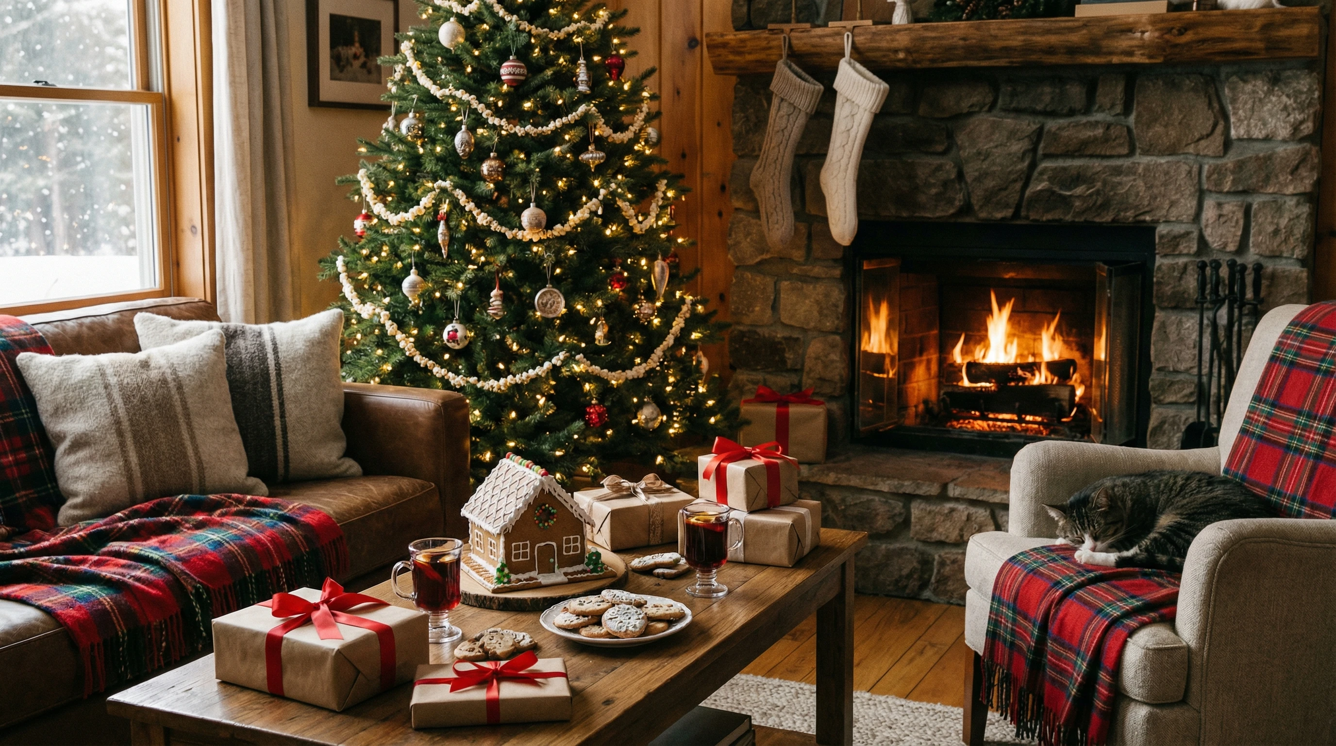 Festive holiday decorations and a warm Christmas setting