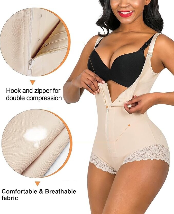 Faja reductora abdomen SHAPERX color nude con encaje en las piernas.
