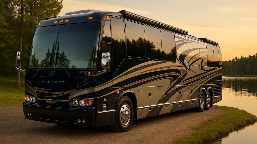 Prevost RV by the lake AI Image